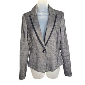 Bebe Womens Twill Blazer Gray Long Sleeve Lapel Fitted 9